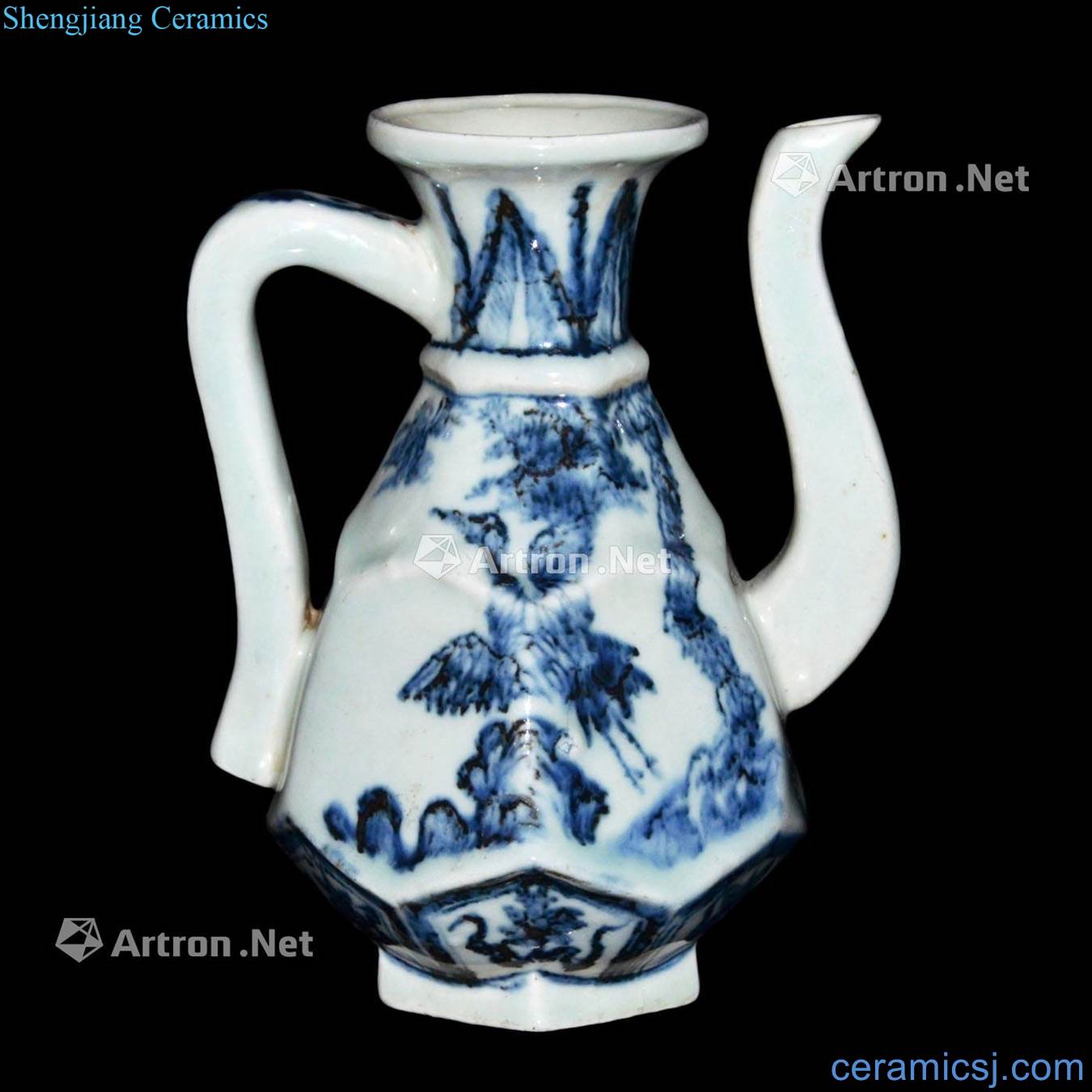 yuan Blue and white pine crane deer lines lotus-shaped put the pot