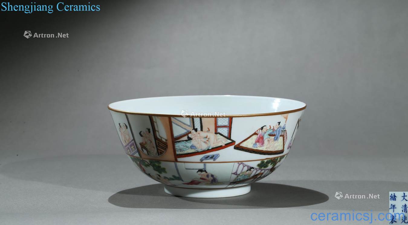 Pastel reign of qing emperor guangxu figure bowl of erotic stories