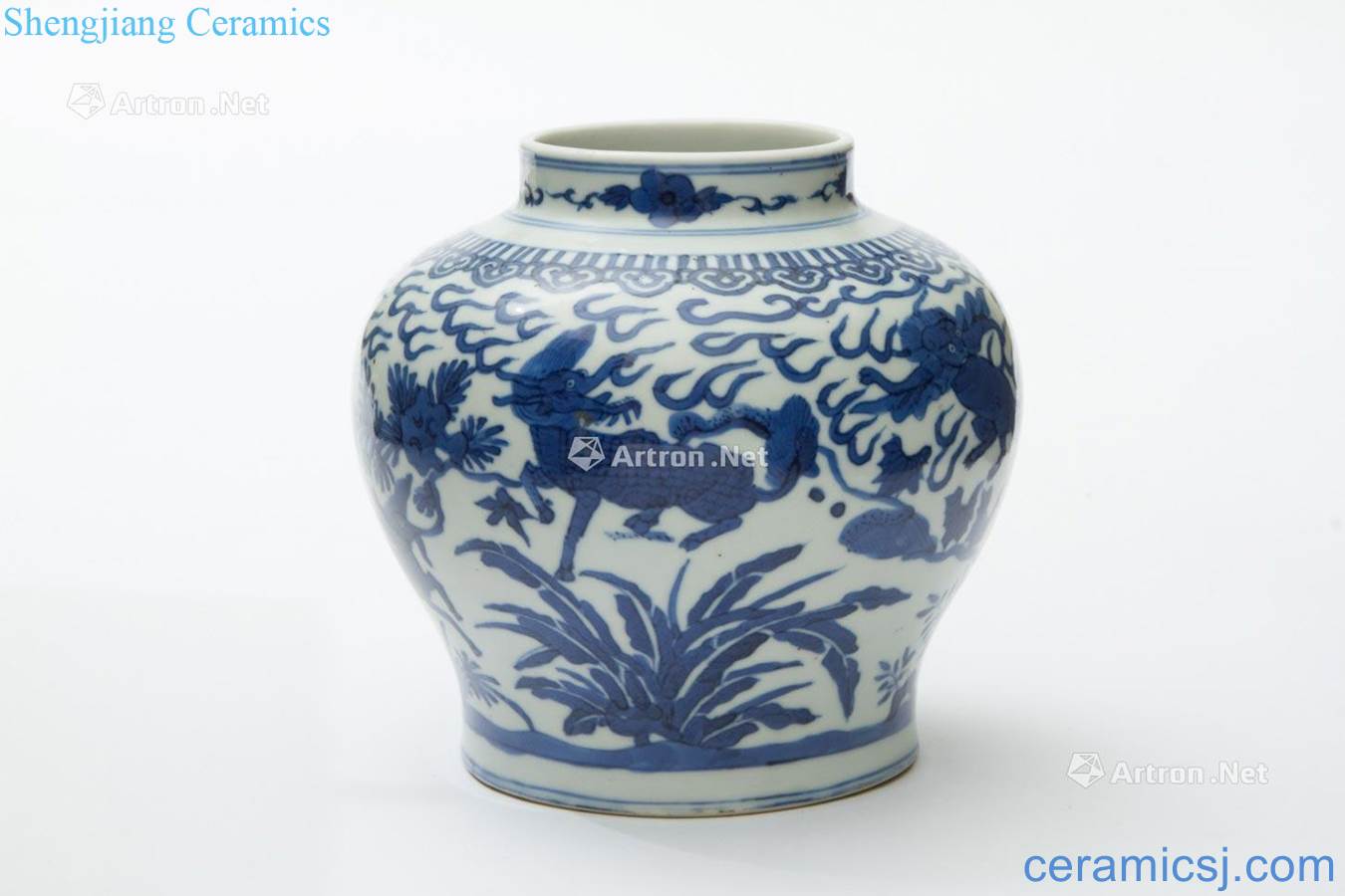 Ming Blue and white figure pot of kirin
