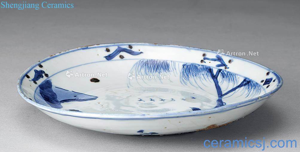 Ming Blue and white lotus pond landscape tray