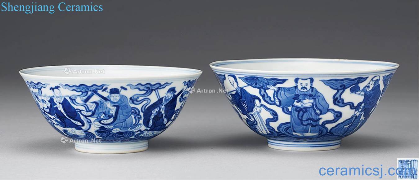 qing Blue and white the eight immortals character lines bowl (a)