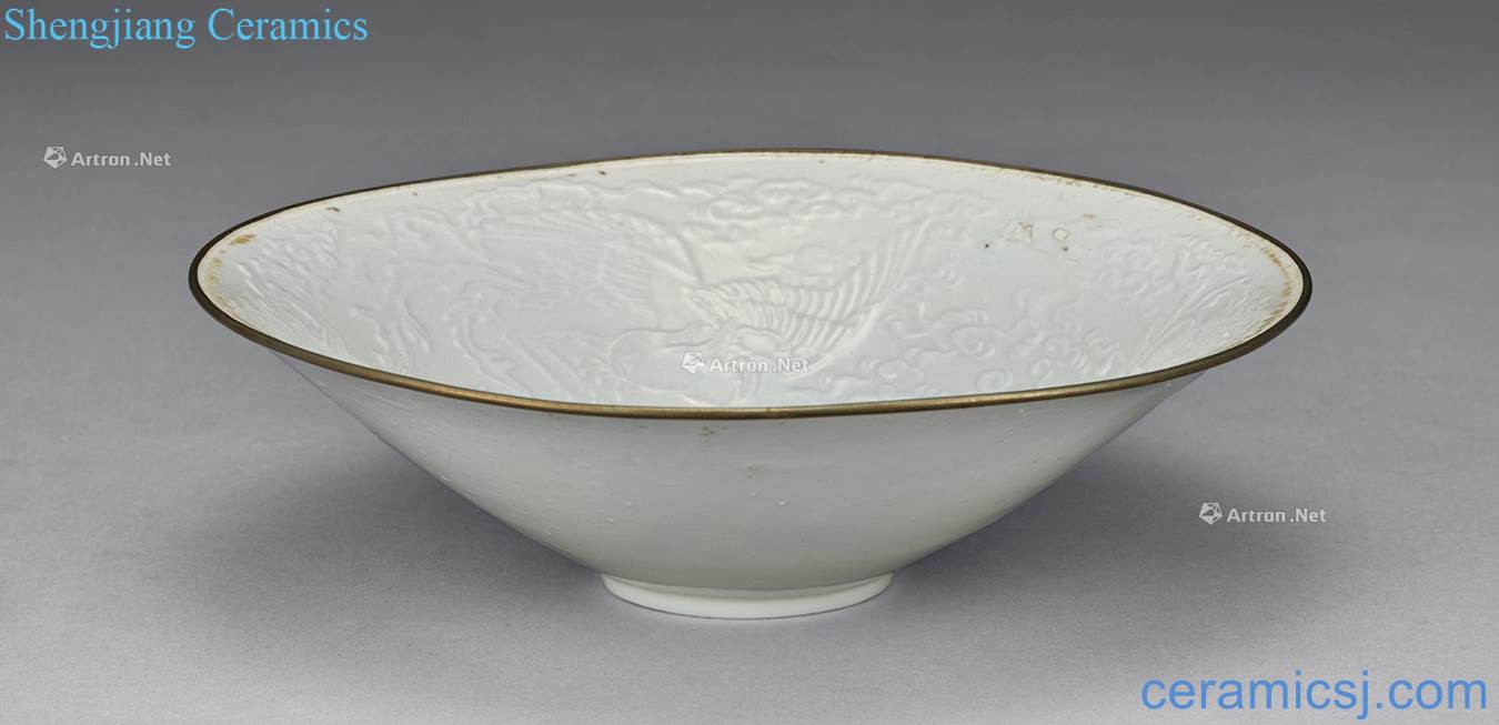 Ming White porcelain carved double phoenix grain bowl