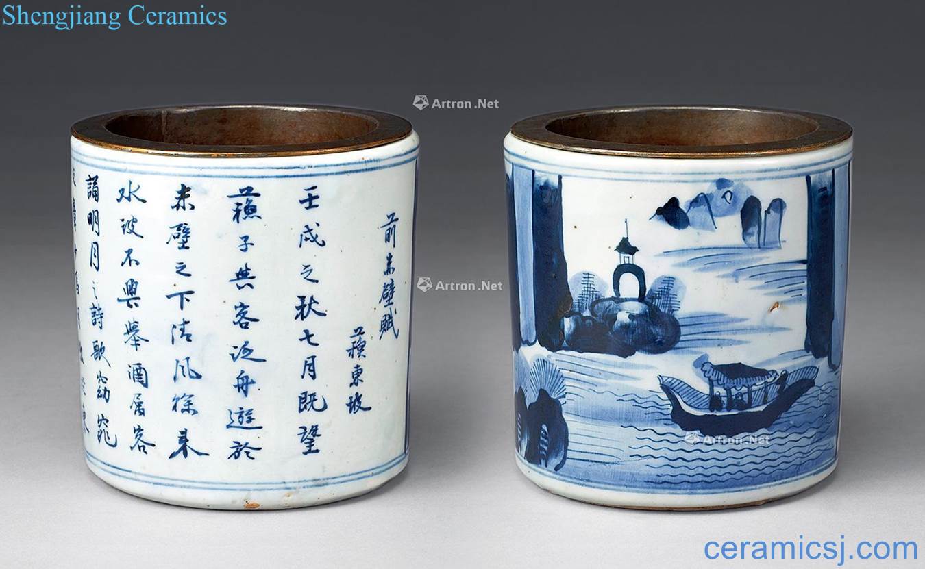 Qing dynasty blue and white "literary" landscape poetry refers to water