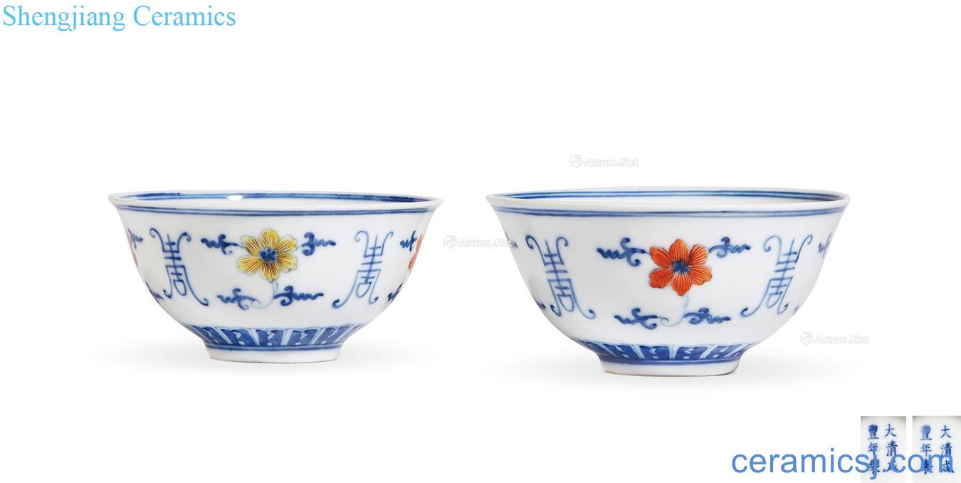 In late qing color bucket shou wen bowl (a)