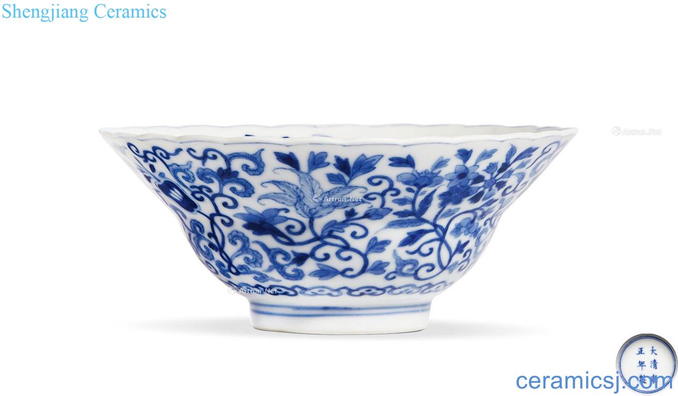 Qing guangxu Dark blue and white the eight immortals branch flowers or a bowl