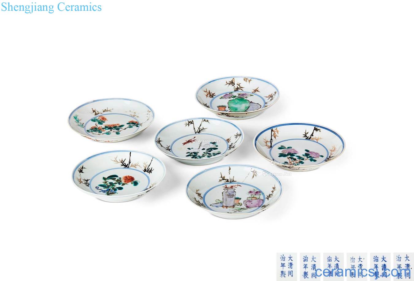Dajing famille rose flower disc (a group of six)
