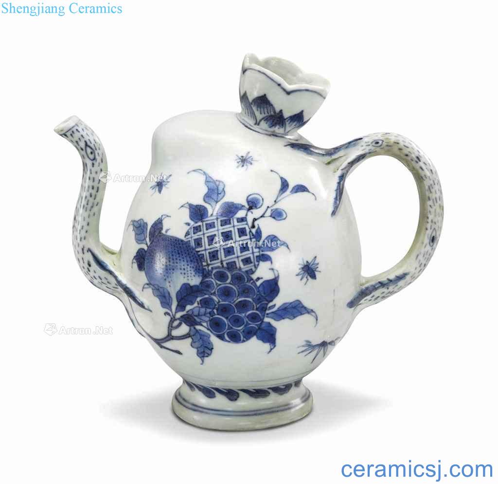 TRANSITIONAL, MID ~ 17 th CENTURY A HATCHER CARGO 'BLUE AND WHITE CADOGAN TEAPOT