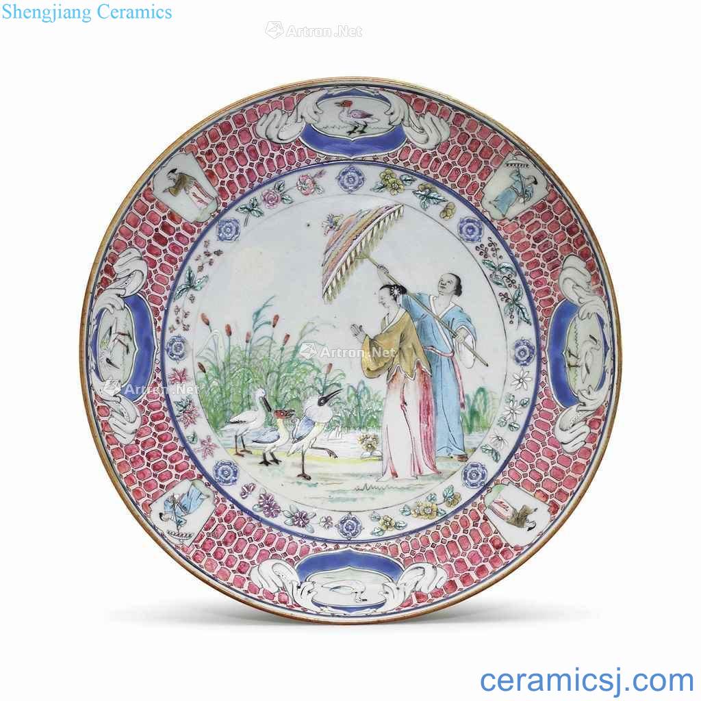 CIRCA 1738 A FAMILLE ROSE "PRONK DAME AU PARASOL 'SAUCER DISH