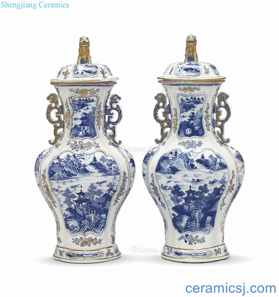 CIRCA 1785 A LARGE PAIR OF BLUE AND WHITE VASES AND COVERS