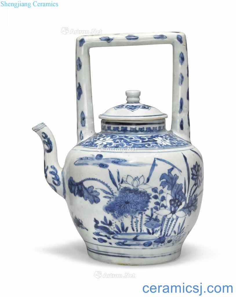 TRANSITIONAL, MID ~ 17 th CENTURY A HATCHER CARGO 'BLUE AND WHITE TEAPOT AND COVER