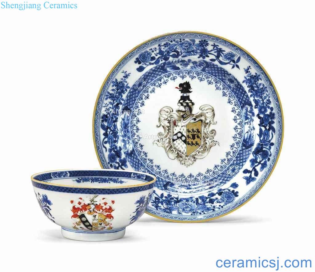 CIRCA 1730 TWO BLUE AND WHITE ARMORIAL ARTICLES