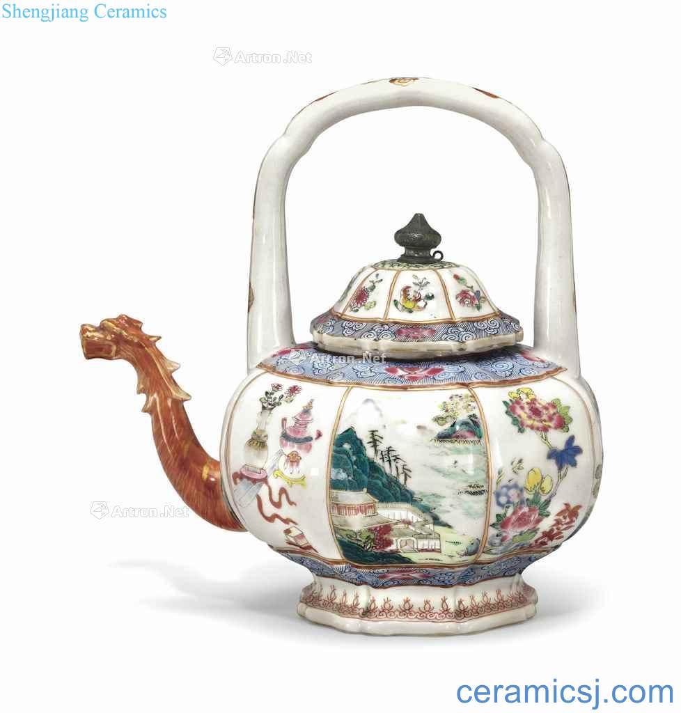 CIRCA 1745 A FAMILLE ROSE LOBED TEAPOT AND COVER