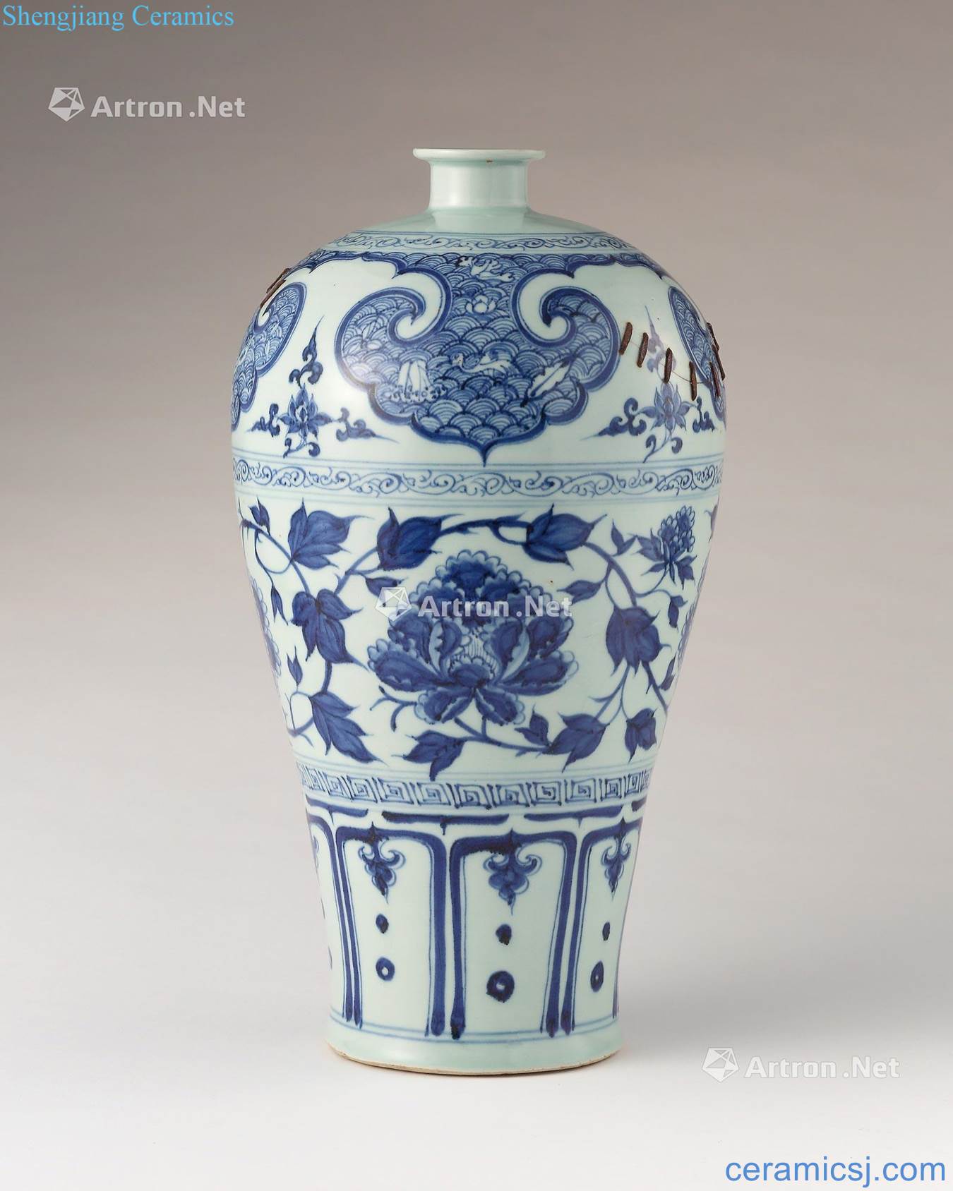 yuan Blue and white peony grains may bottle