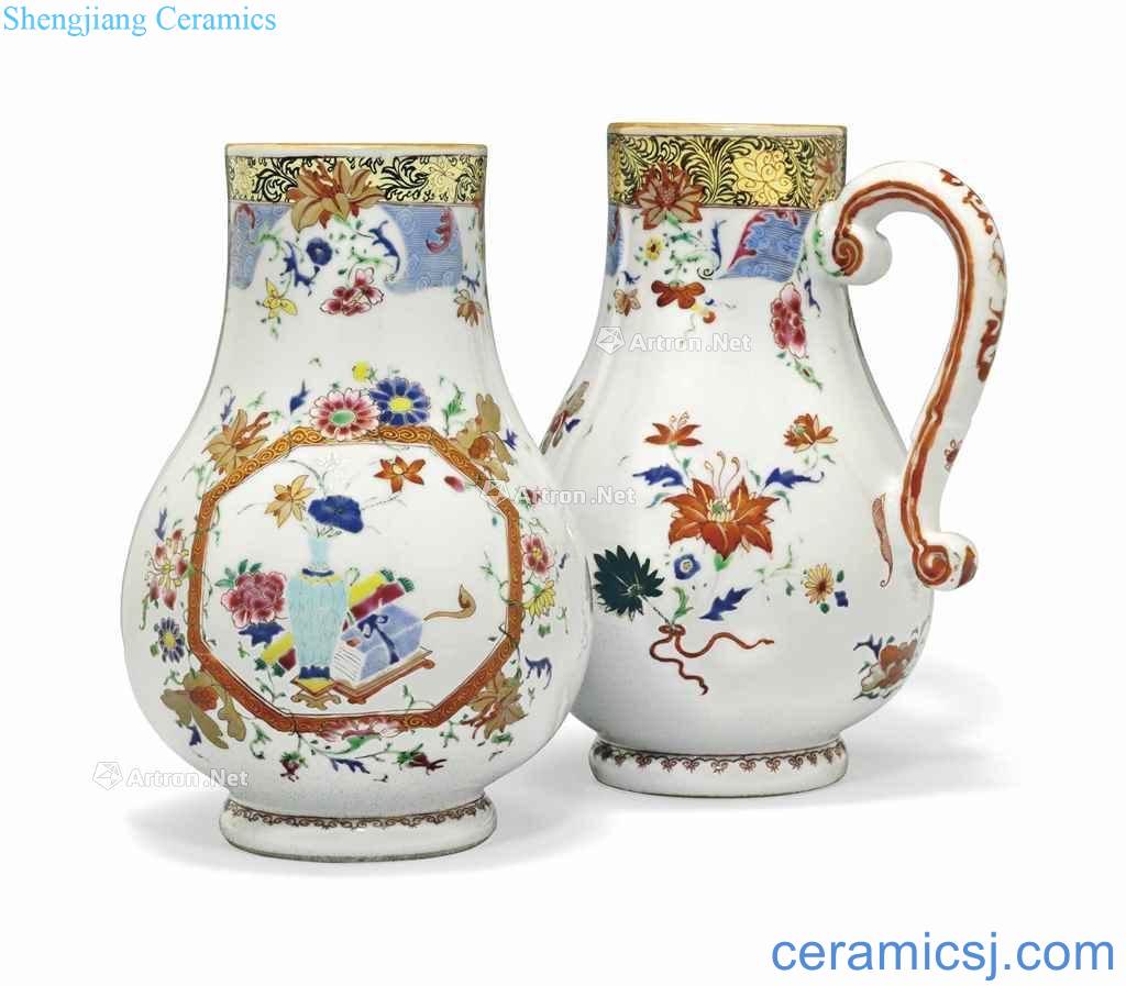 CIRCA 1745 A LARGE PAIR OF FAMILLE ROSE JUGS