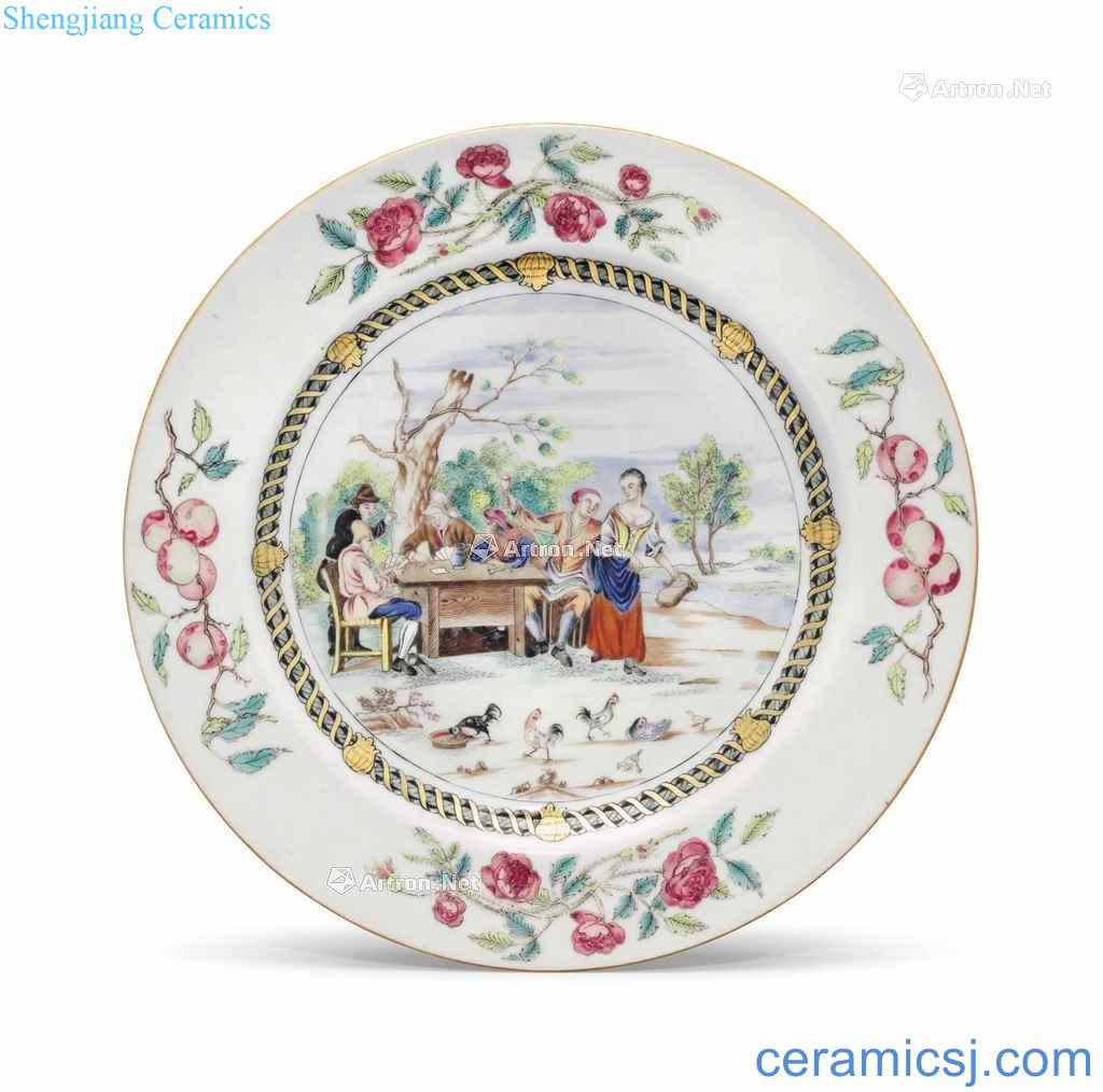 CIRCA 1740 A FAMILLE ROSE 'CARD - PLAYERS' PLATE