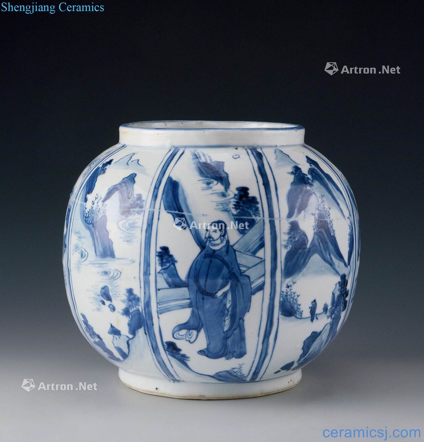 Ming chongzhen (1628-1644) blue and white characters grain tank