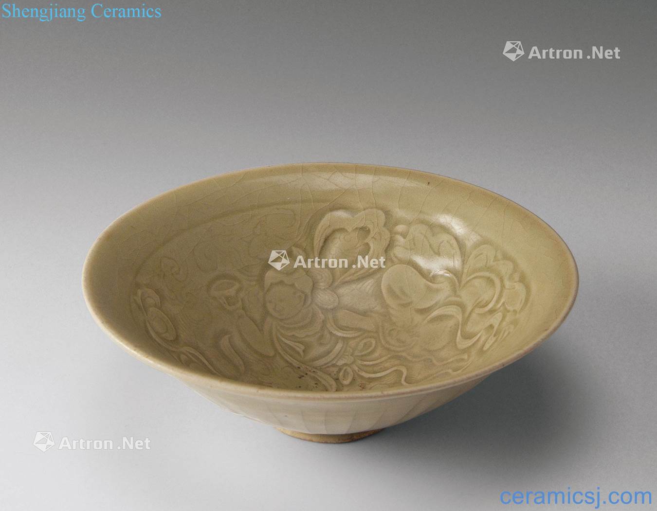 The song dynasty (960-1279), yao state kiln flying lady green-splashed bowls