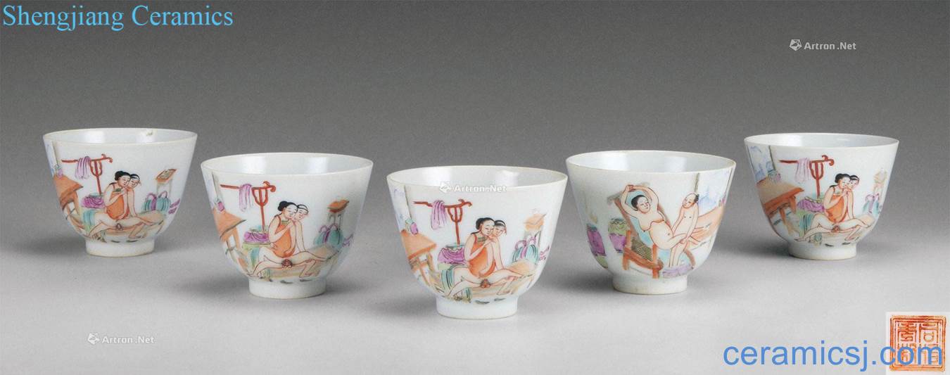 In the qing dynasty (1644-1911), tea light pastel erotic grain (five pieces a set)
