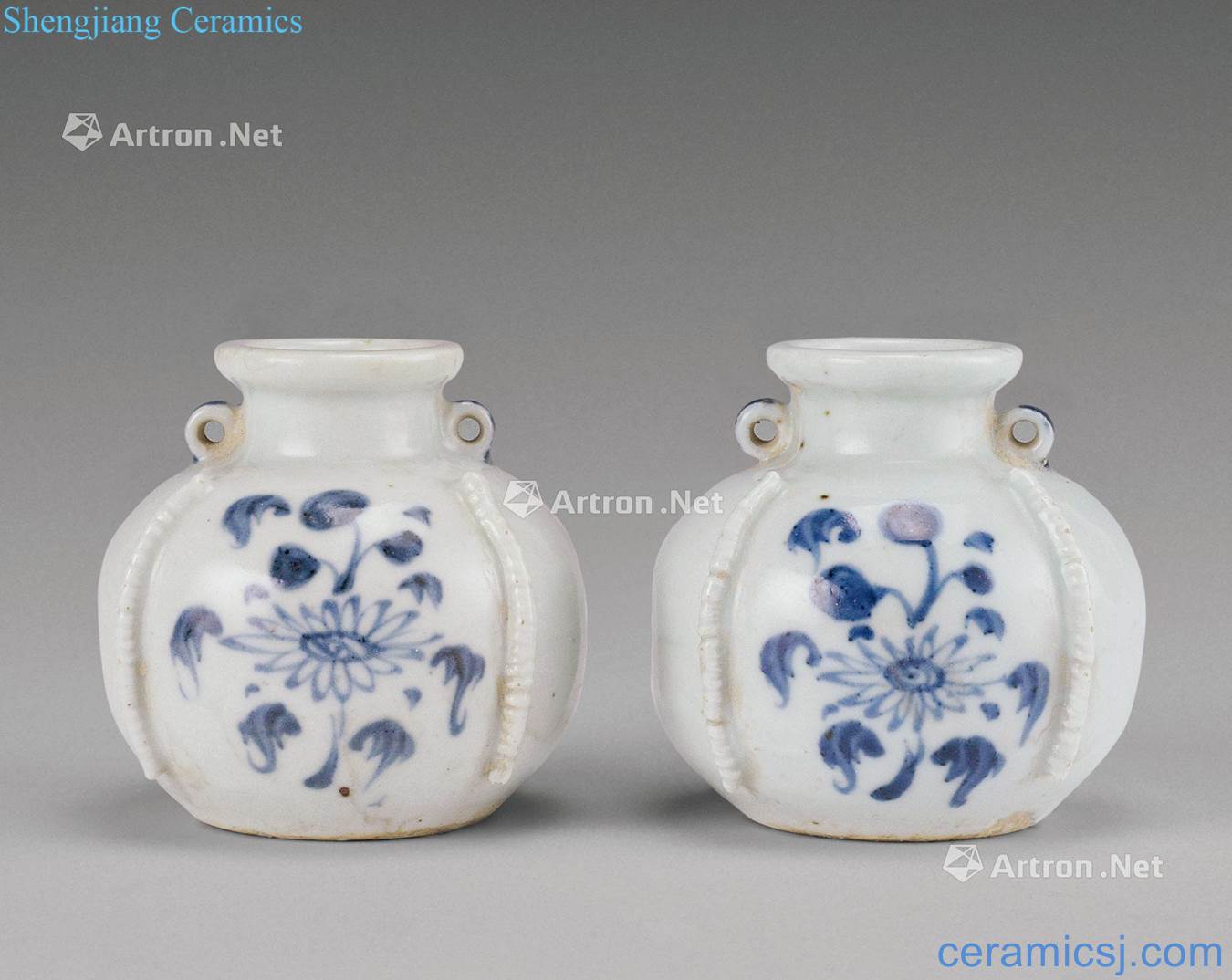 In the Ming dynasty (1368-1644) blue and white flower grain ears canister (a)