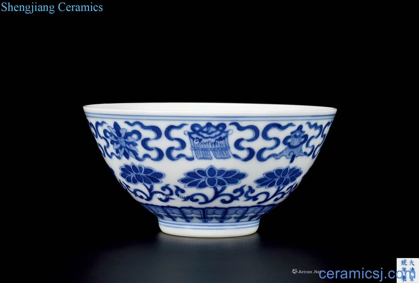 Qing xuantong Blue and white tie up lotus flower sweet green-splashed bowls