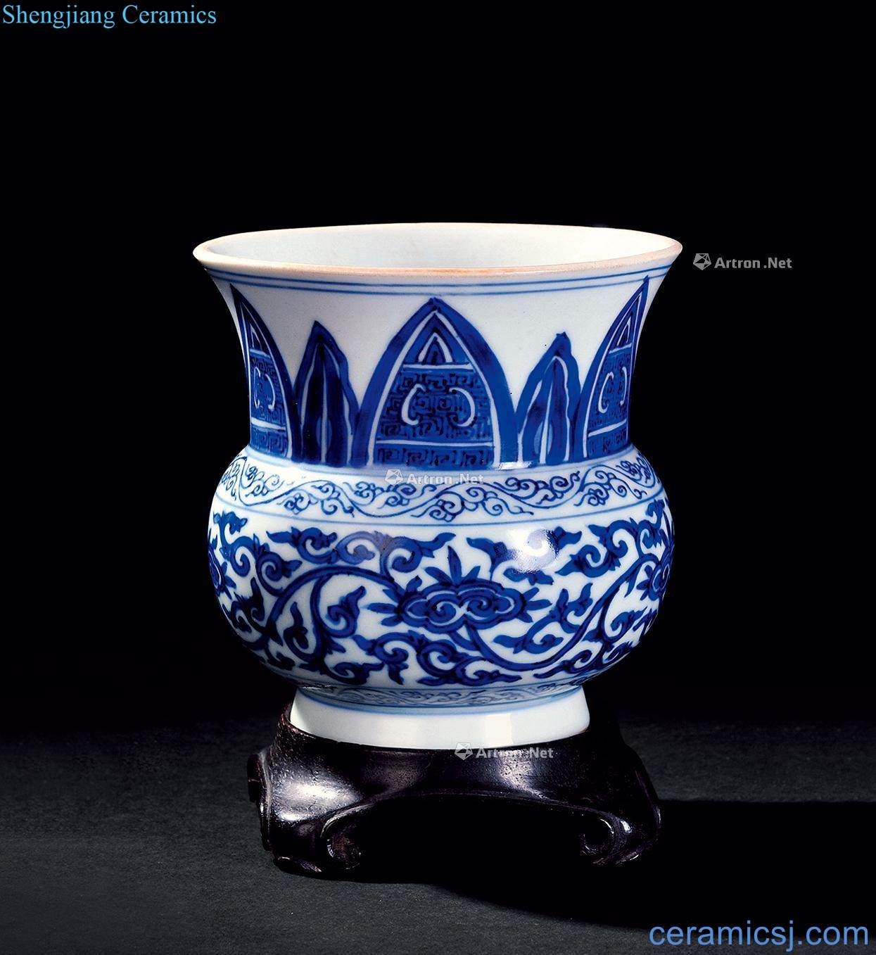 The qing emperor kangxi Blue and white lotus flower grain Zha fights