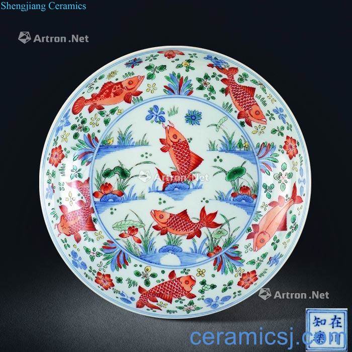 The qing emperor kangxi Blue and white fish and algae tray
