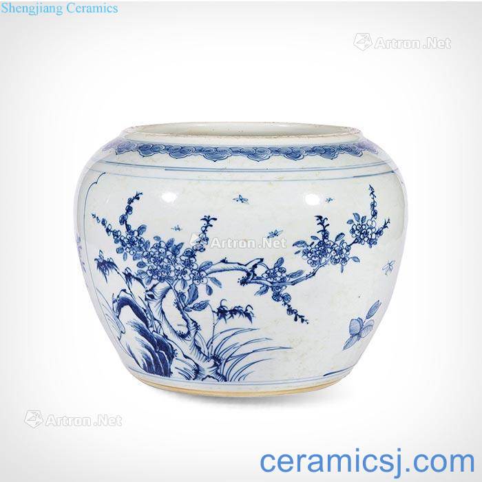 The qing emperor kangxi Blue and white poetic lines cylinder