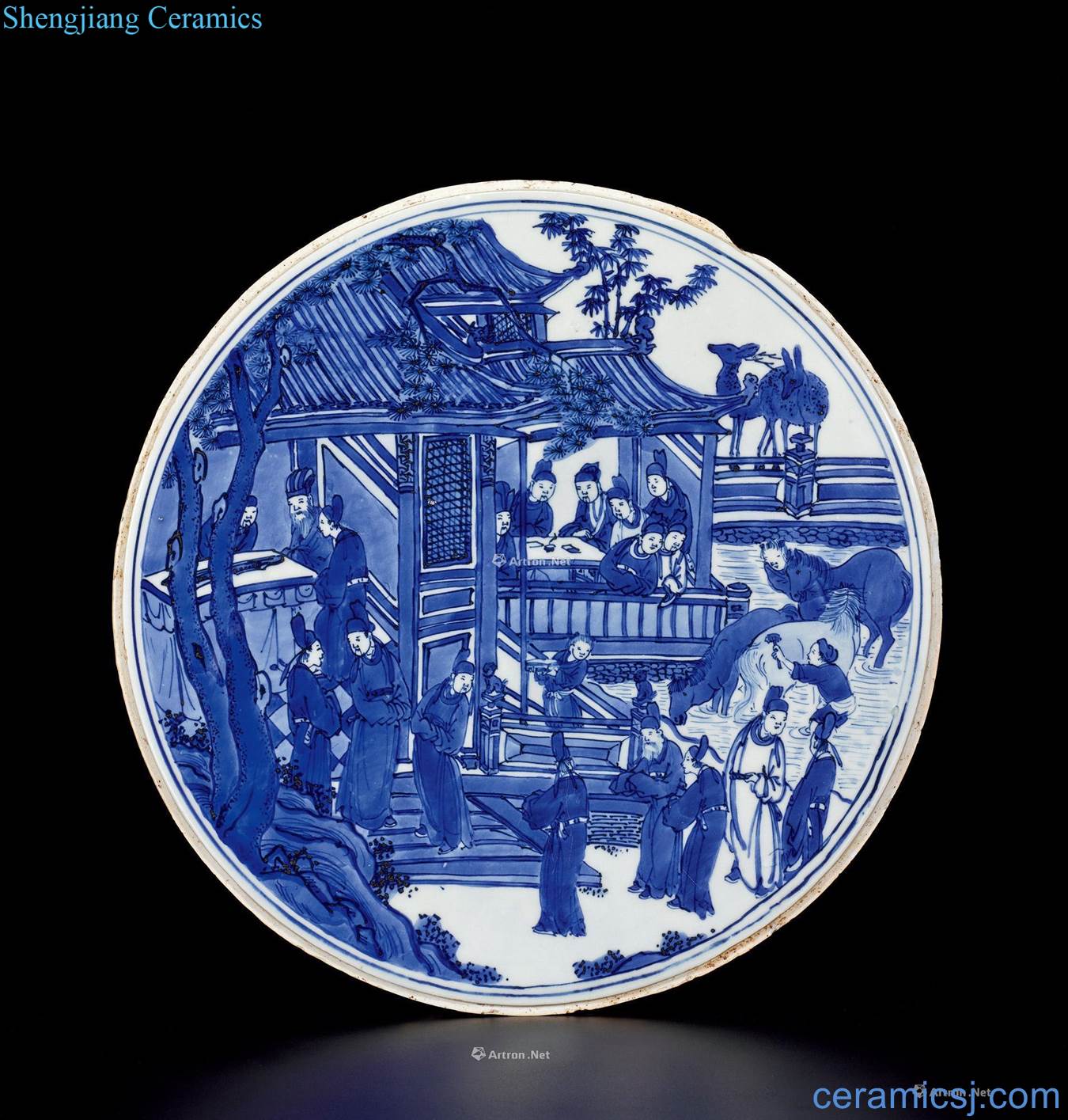 Ming jiajing Bachelor of blue and white 18 figure porcelain plate