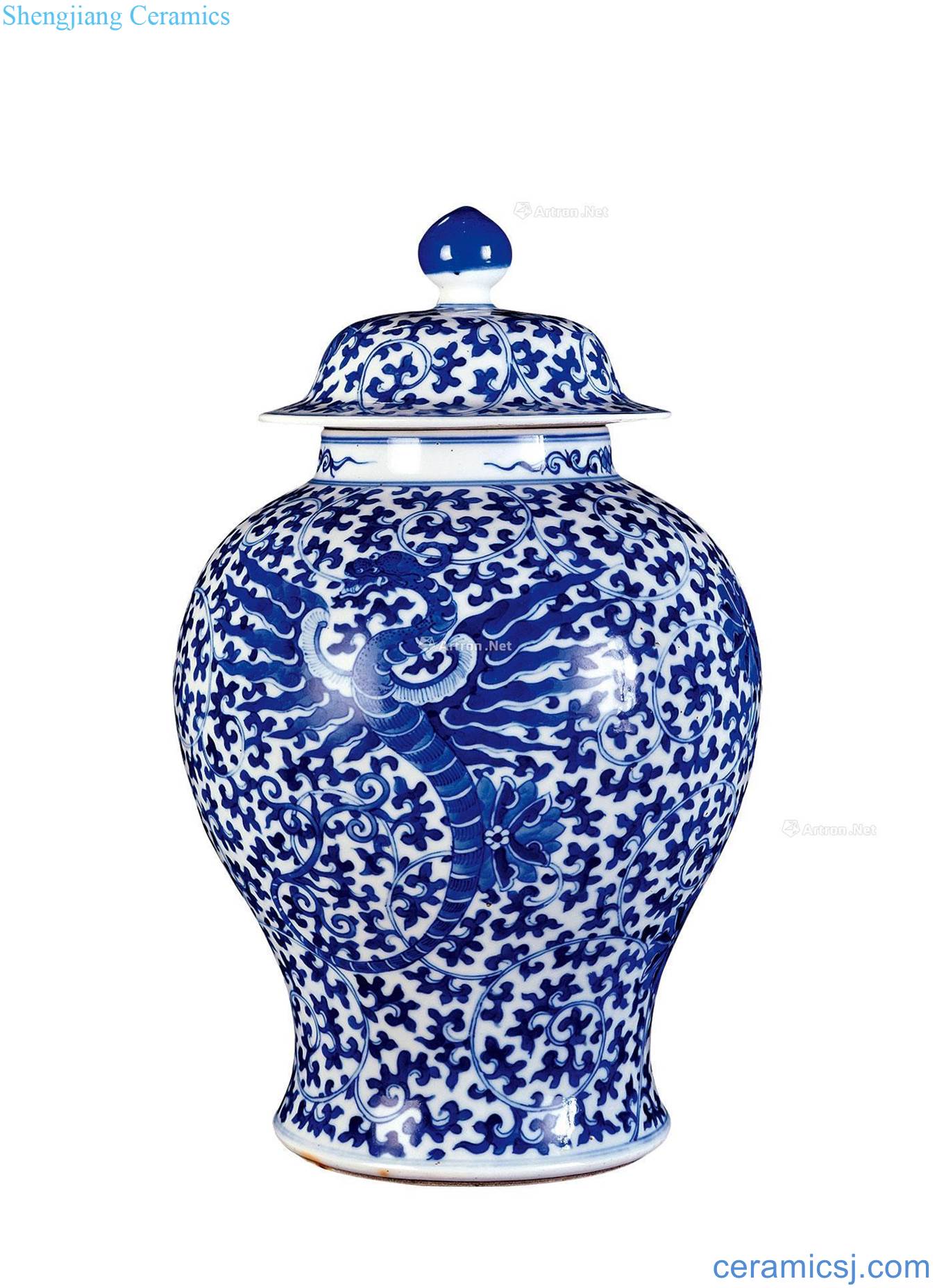 The late qing dynasty Blue and white dragon grain general tank