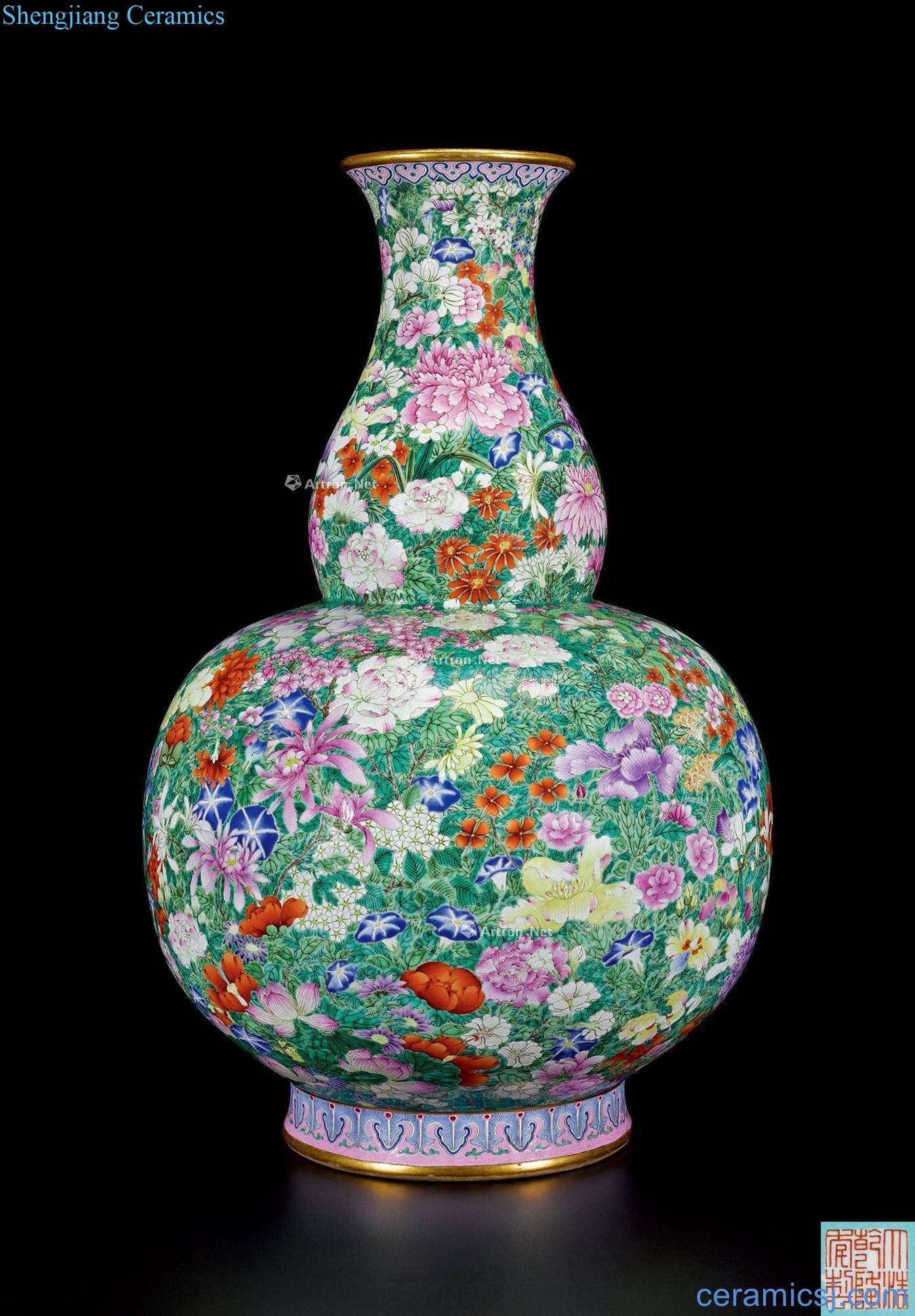 Qing qianlong the choi wan figure fine bottle of flower in delight