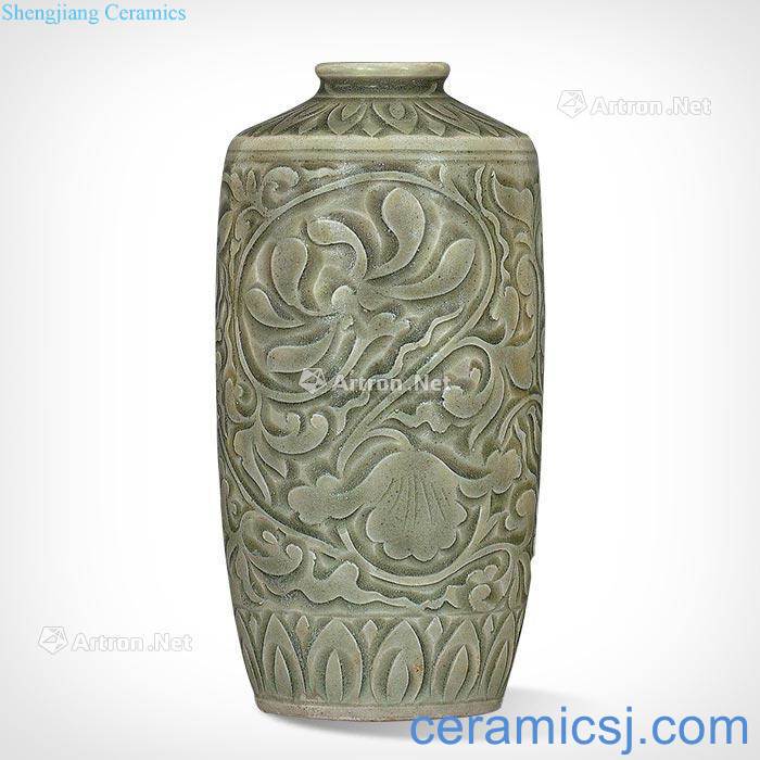 Song yao state kiln carved flowers floral print wash mouth bottle