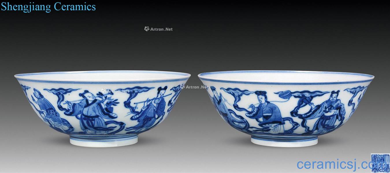 Qing daoguang Blue and white the eight immortals birthday bowl (a)