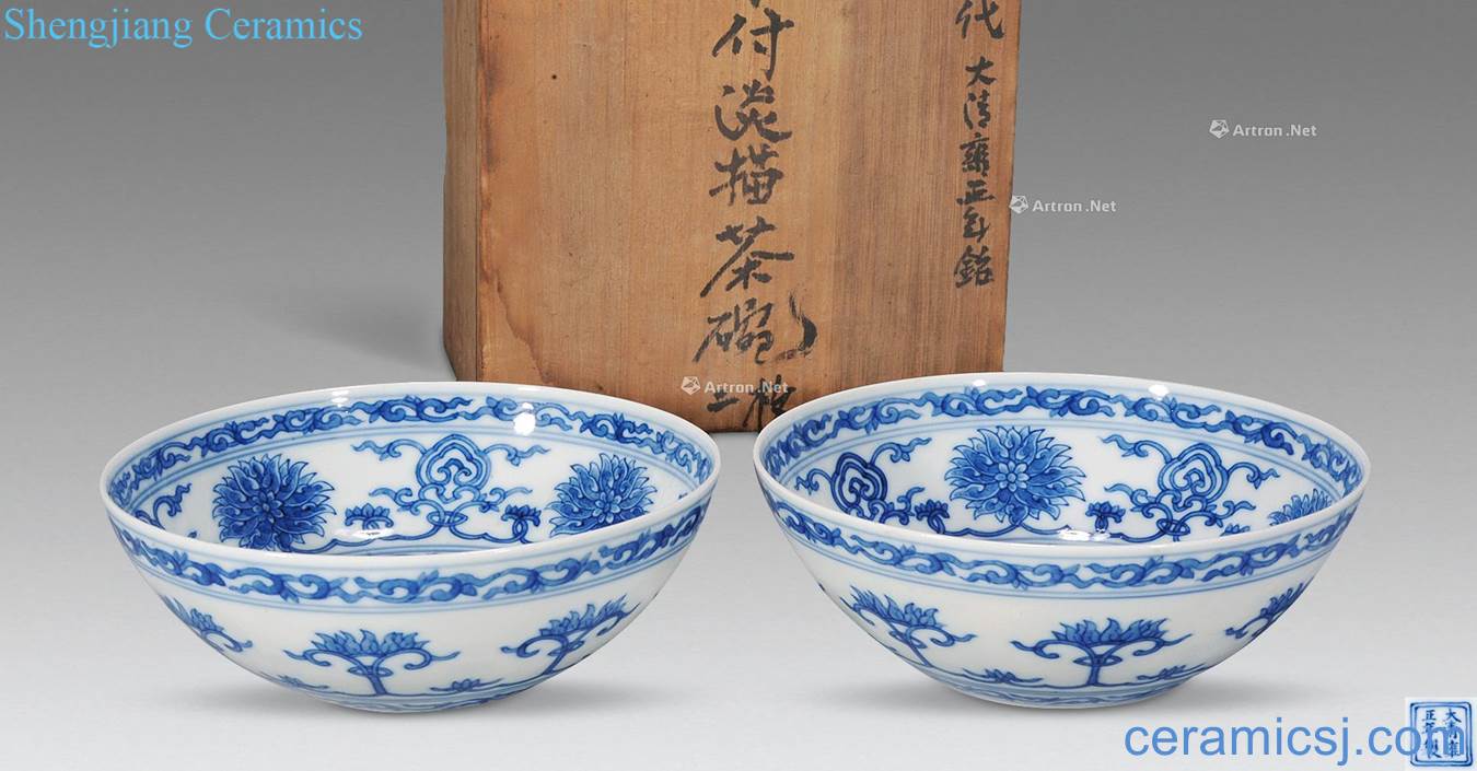 qing Blue and white tie up branch passion flower bowl (a)