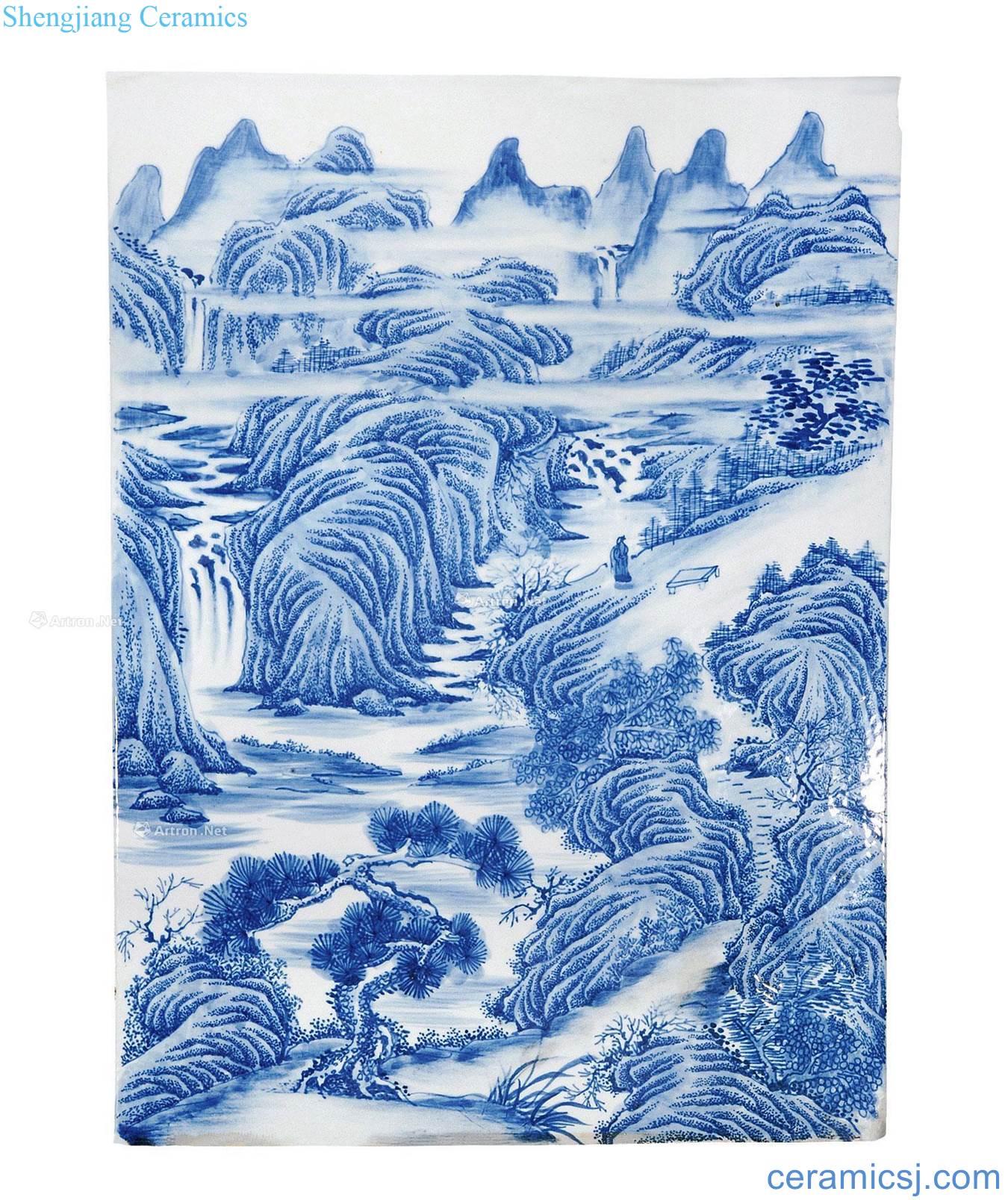 qing Blue and white porcelain plate painting landscape characters