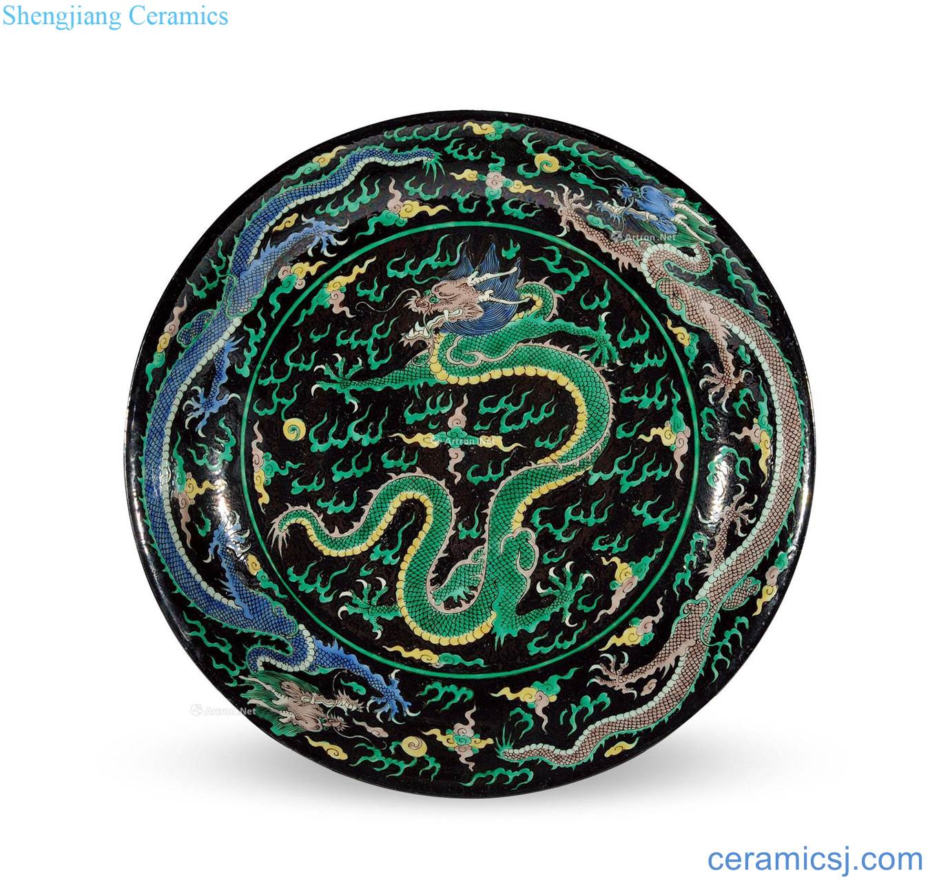 The qing emperor kangxi ink colorful dragon plate