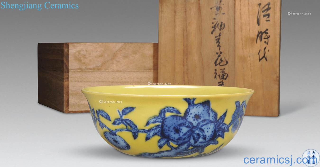 Mid qing Yellow and blue wall eight bowl