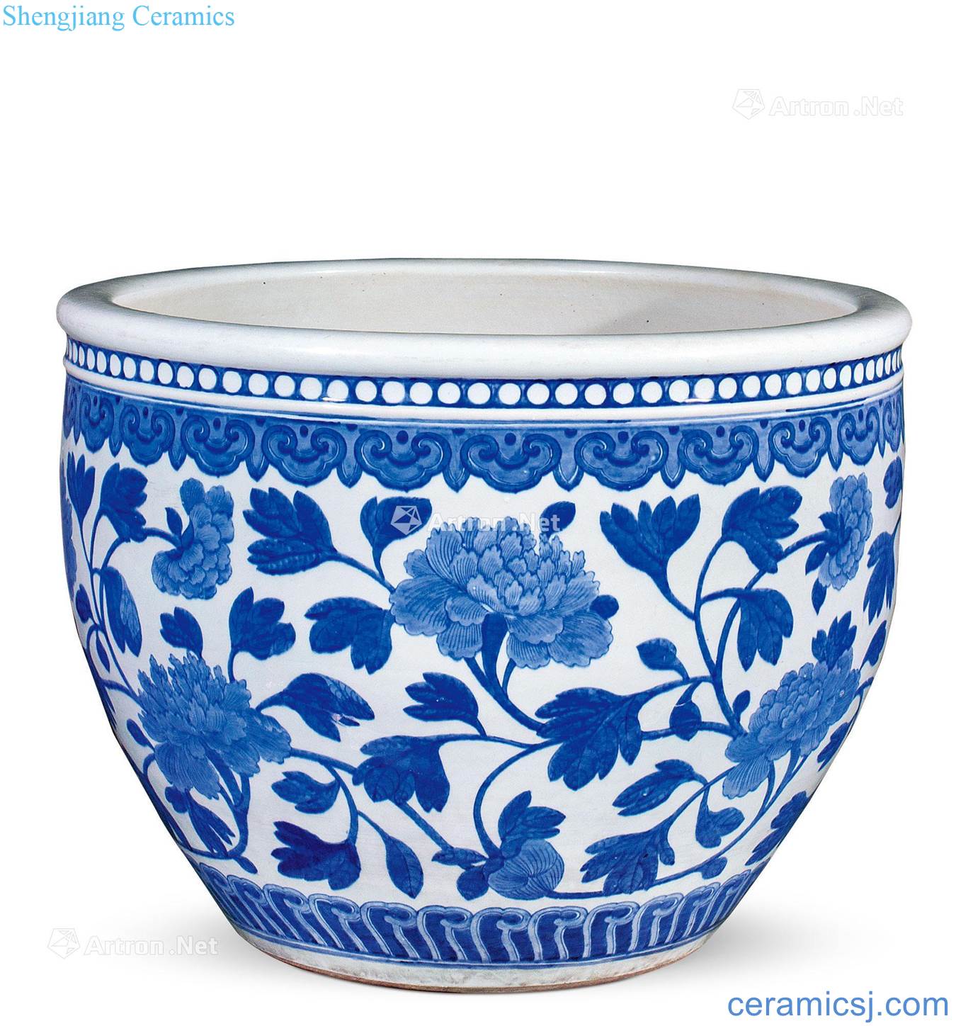 The qing emperor kangxi Blue and white peony lines vats