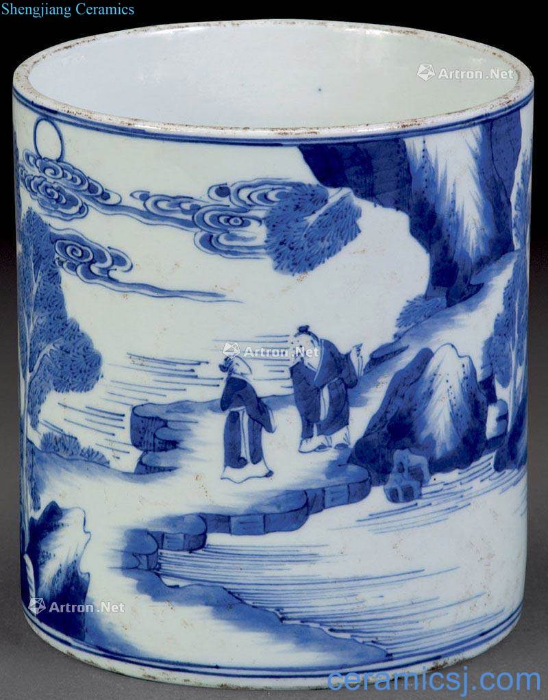 Stories of qing dynasty blue-and-white pen container
