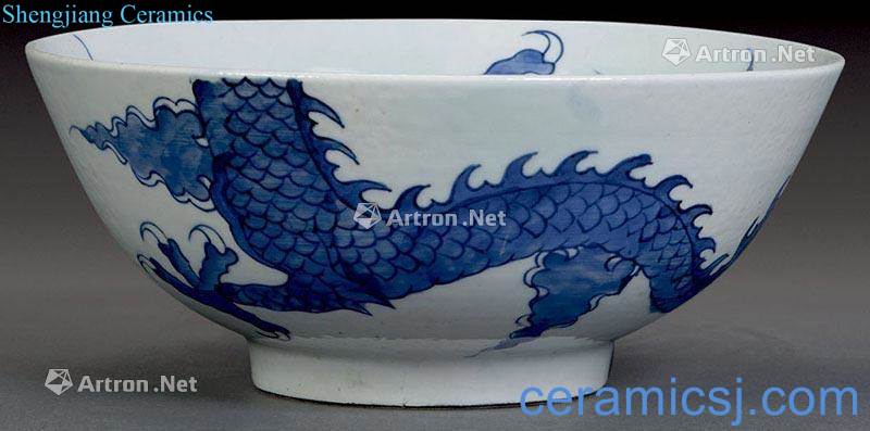qing Blue and white dragon big bowl