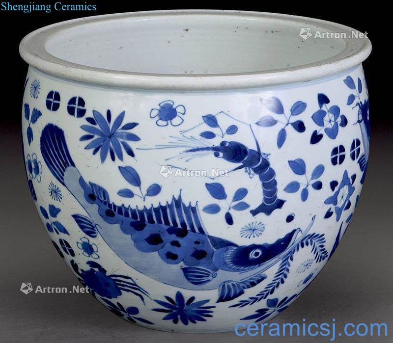 Qing dynasty blue-and-white fishing lines cylinder