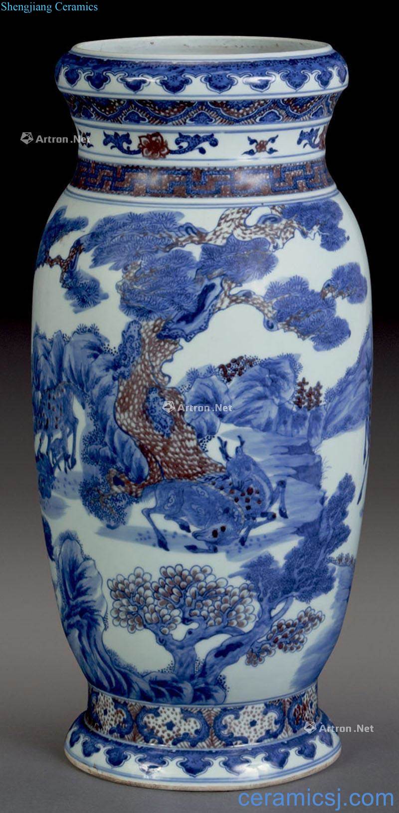 Qing dynasty blue-and-white youligong deer grain washing bottle mouth