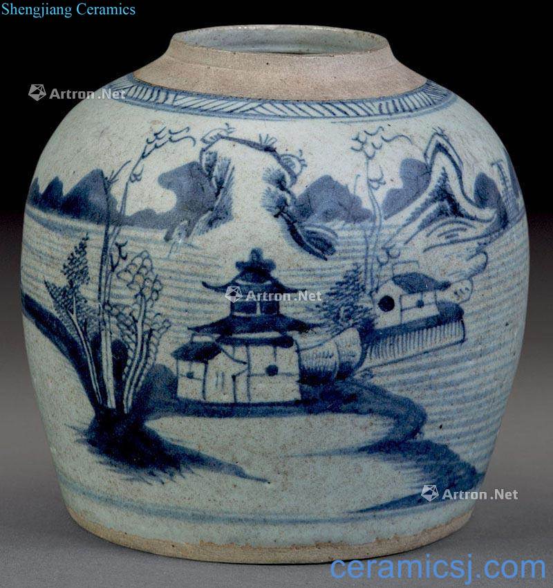 Qing dynasty blue and white landscape loft tank
