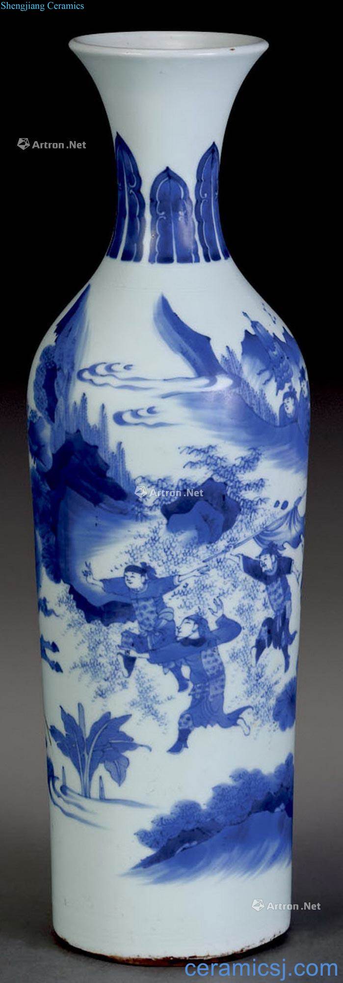 In the late Ming blue and white knife horse cylindrical bottle