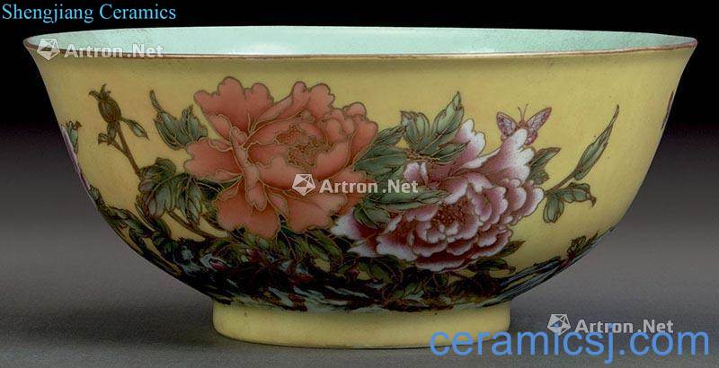 In late qing pastel yellow flower bowls